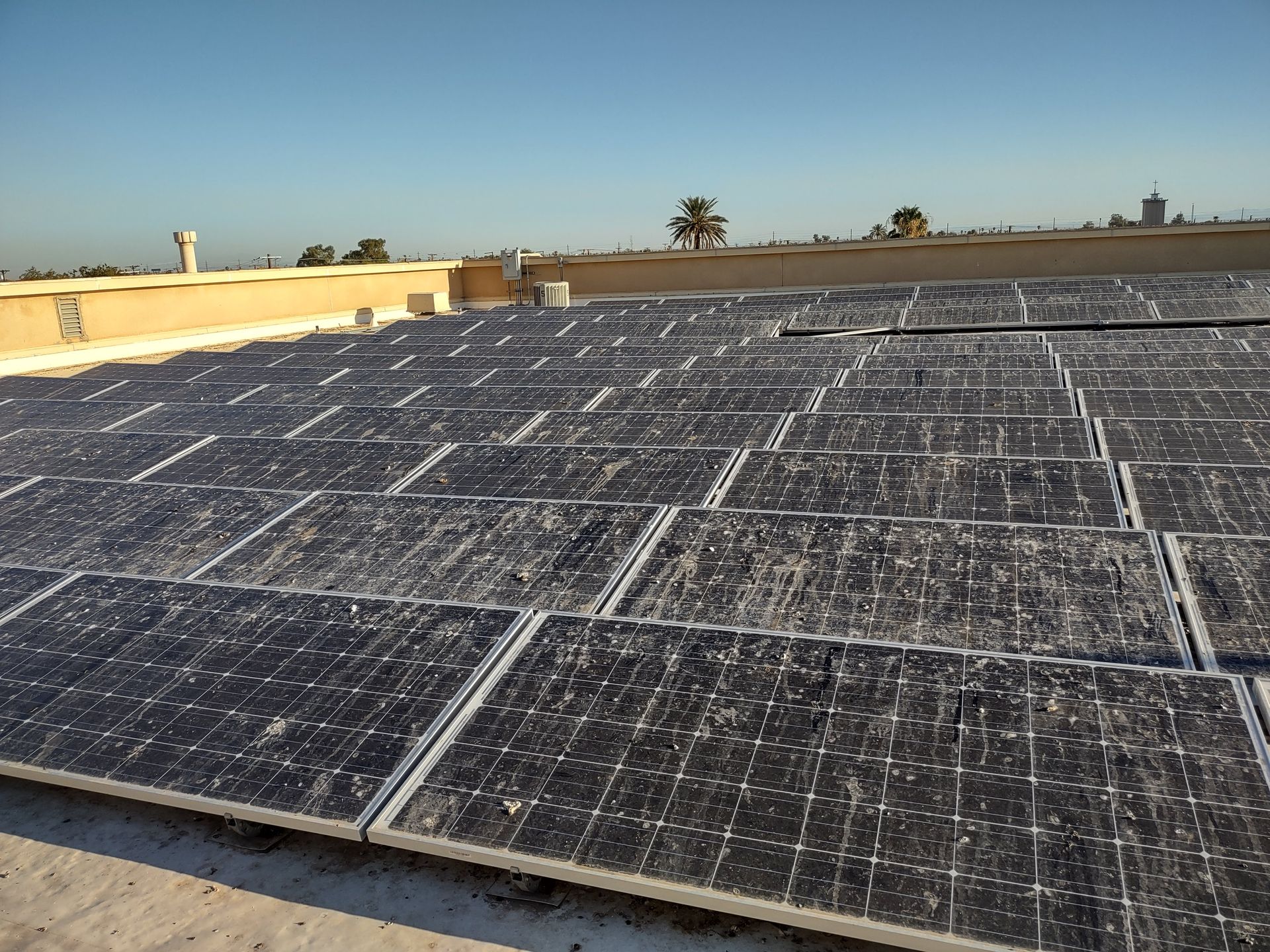 Dirty solar panels before cleaning